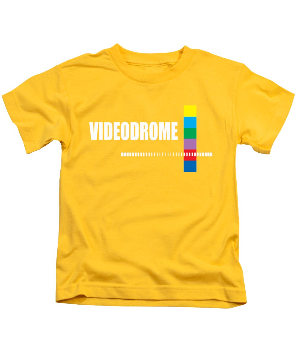 Kids graphic t-shirt in yellow with 'VIDEODROME' logo and vertical color bars