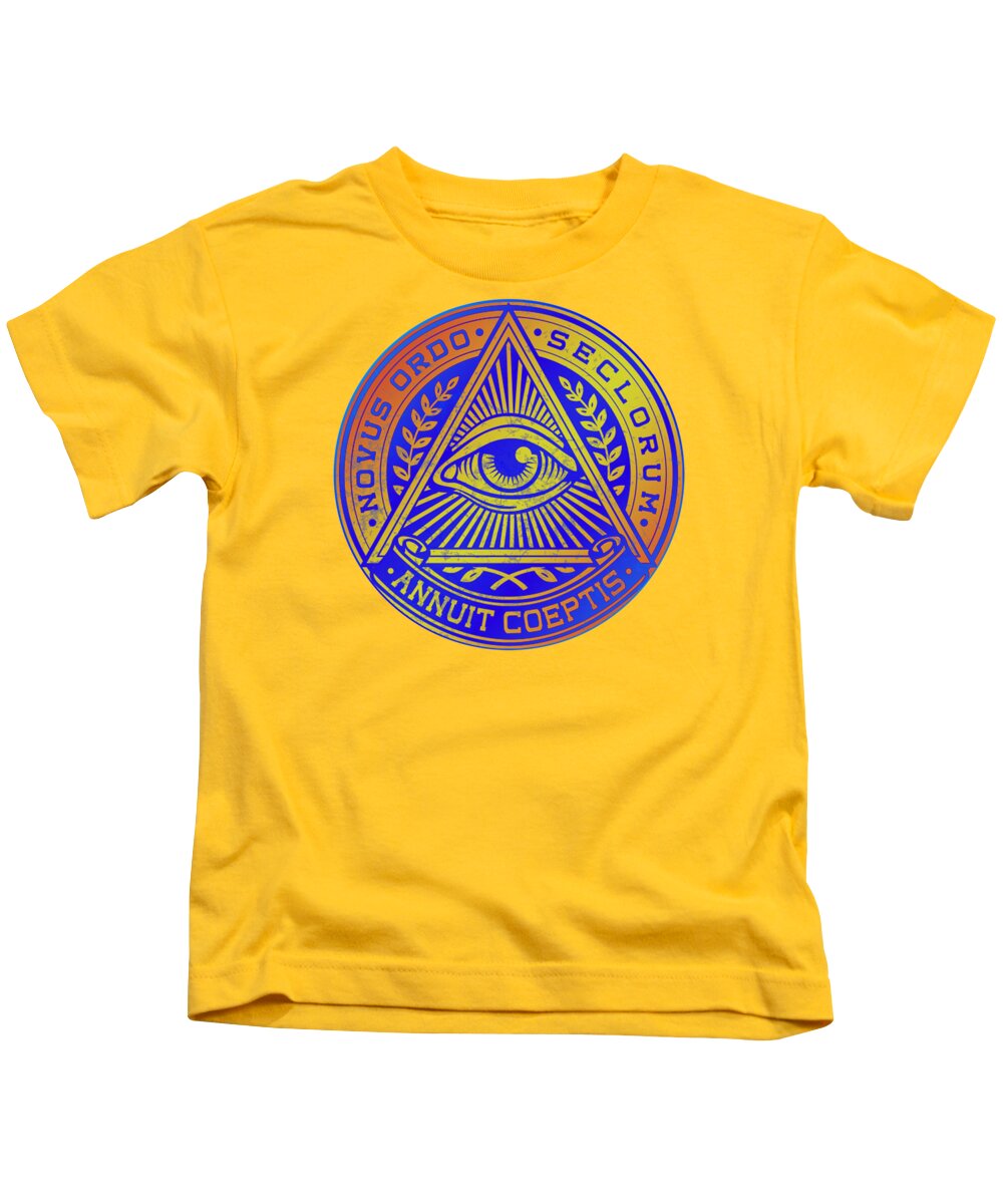Kids vintage seal graphic t-shirt, yellow crewneck with circular emblem print on chest