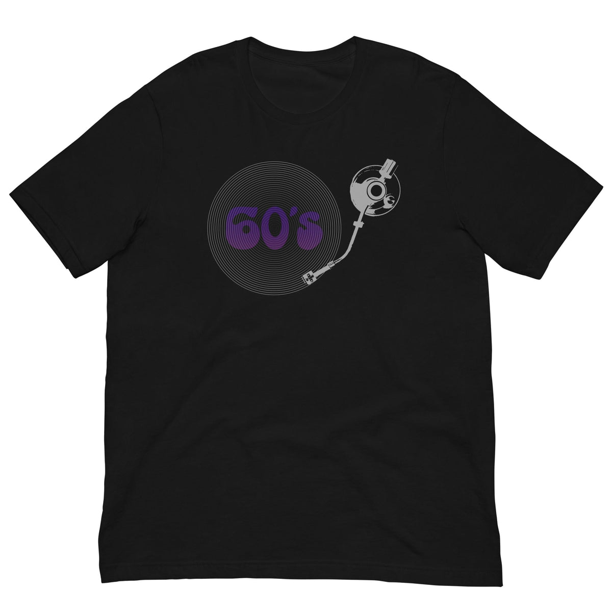 Black T-shirt with “60’s” record player graphic on the chest