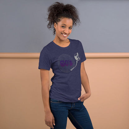 Navy T-shirt with “60’s” record player graphic on the chest