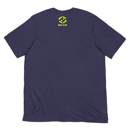 Heather midnight navy graphic T-shirt with SCAR logo at chest