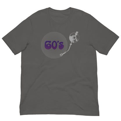 Asphalt gray graphic T-shirt with 60's record player text and character art
