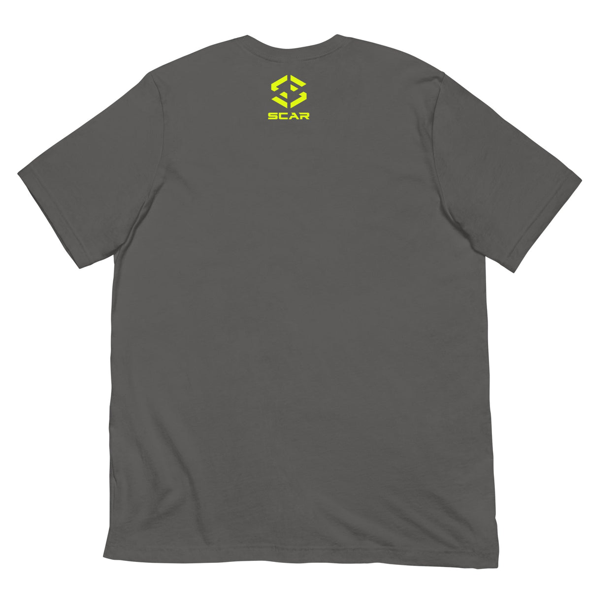 Dark gray T-shirt with small SCAR logo at chest