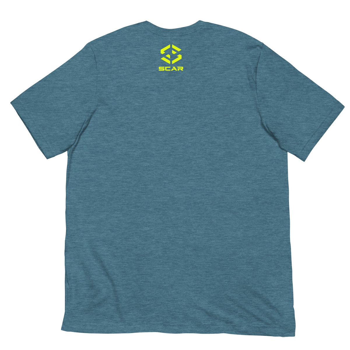 Teal T-shirt with small SCAR logo at chest