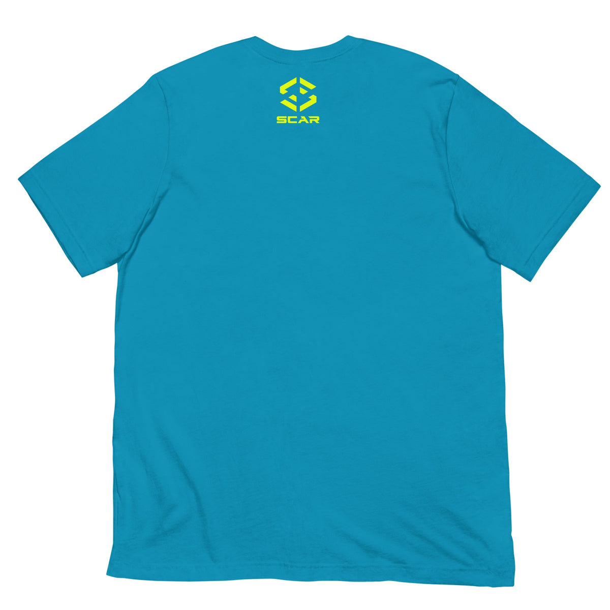Aqua T-shirt with small SCAR logo at chest