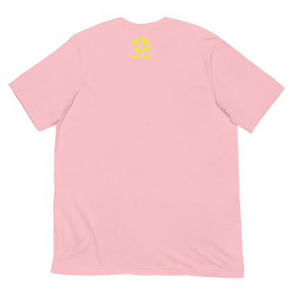 Pink crew-neck T-shirt with small SCAR logo on chest