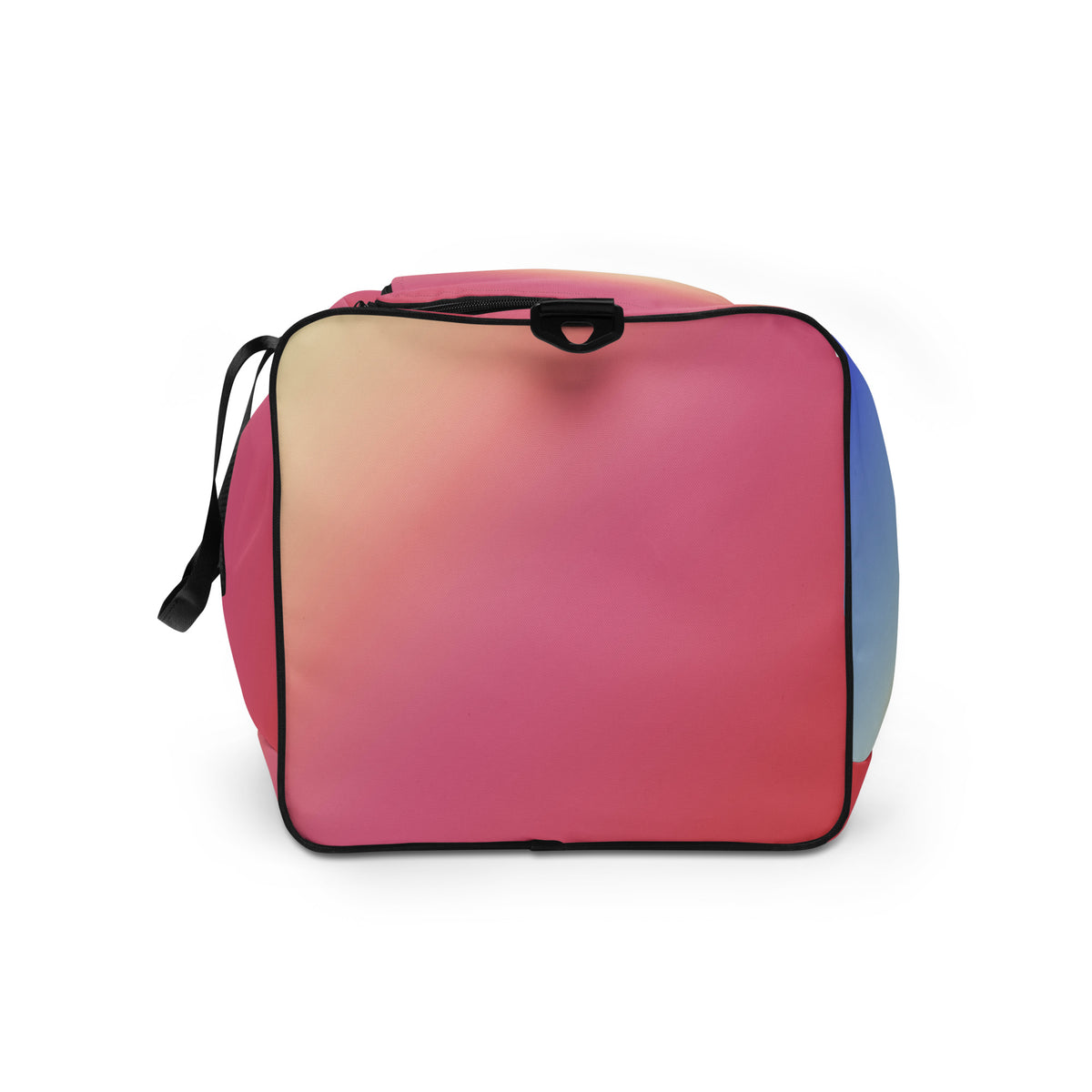 Duffle bag with padded top handle and crossbody strap, pink gradient front
