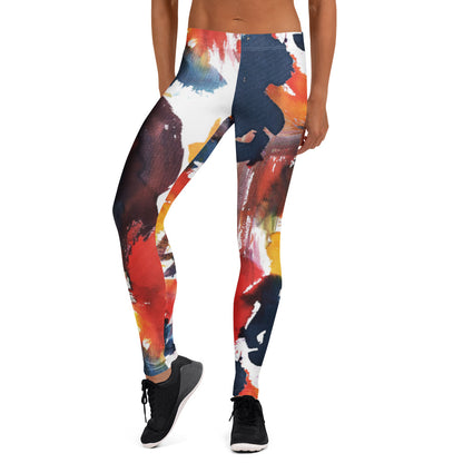 Women’s leggings featuring abstract paint-splash print across the full leg