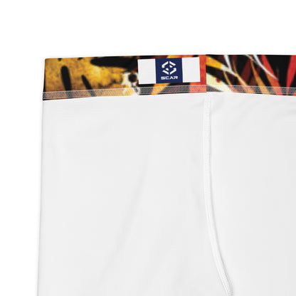 Women's white waistband leggings with multicolor tropical leaf print at top