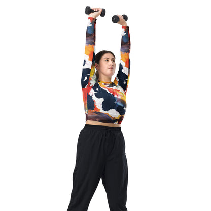 Artist's Dream recycled long-sleeve crop top with multicolor abstract print, crew neck