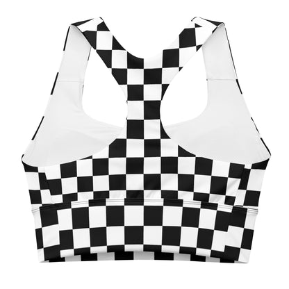 Checkered longline sports bra with wide elastic hem and curved underband