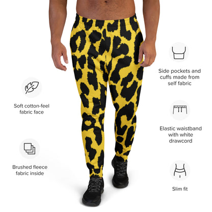 Leopard print joggers with side pockets, elastic waistband, and ankle cuffs, slim fit