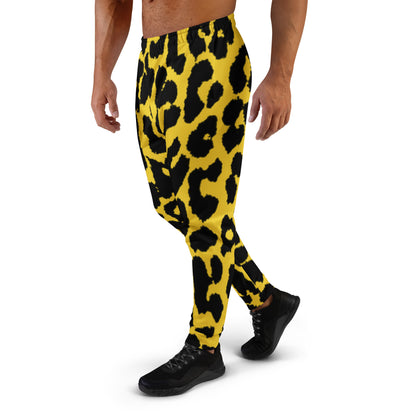 Leopard print joggers in yellow with black spots, elastic waistband and slim tapered legs