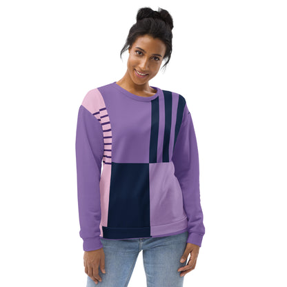 Unisex purple abstract graphic sweatshirt with crew neck, long sleeves