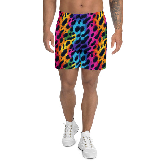 Multicolor leopard-print athletic long shorts with elastic waistband