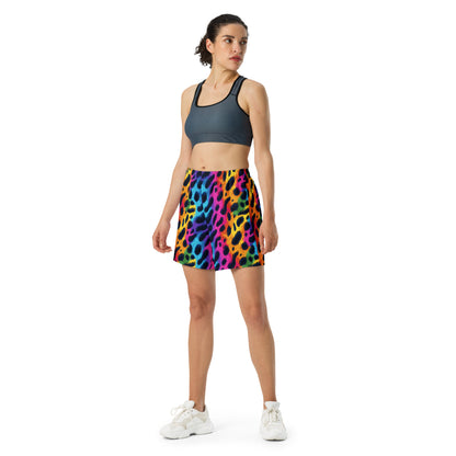 Multicolor leopard-print athletic long shorts with elastic waistband and straight hem