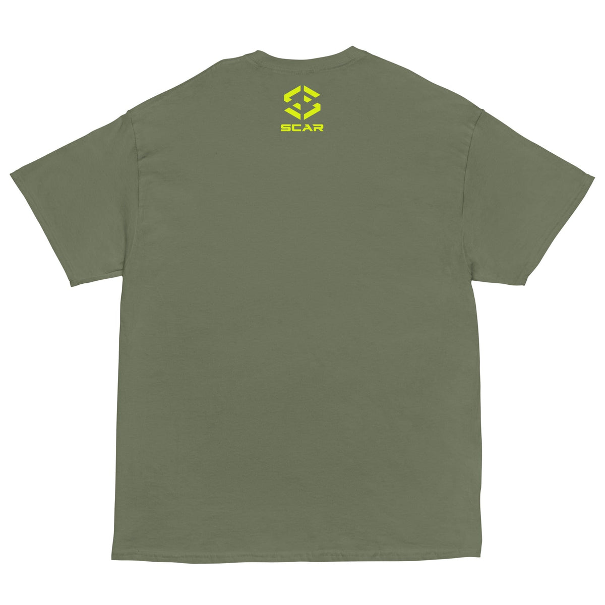 Short-sleeve T-shirt, olive green, with small SCAR logo on the chest