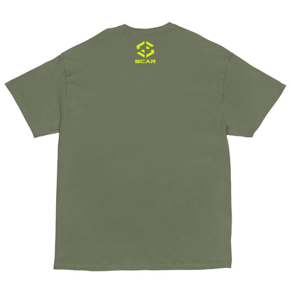 Short-sleeve T-shirt, olive green, with small SCAR logo on the chest