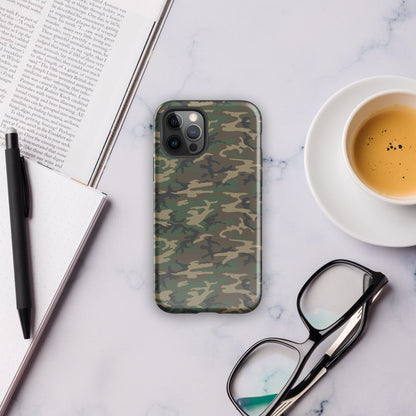 Army camouflage tough phone case with camera lens covers and textured grip edge