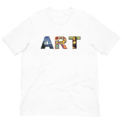 Art lover T-shirt in white, colorful ART word graphic on front chest