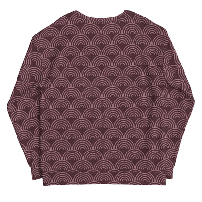 Art Nouveau II sweatshirt in burgundy with repeating arch-wave pattern, crew neck