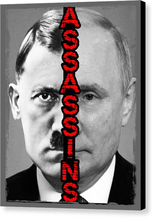 Stretched canvas print of a black-and-white face with vertical red text