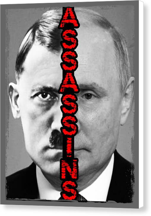 Canvas print featuring a black-and-white portrait with vertical red text