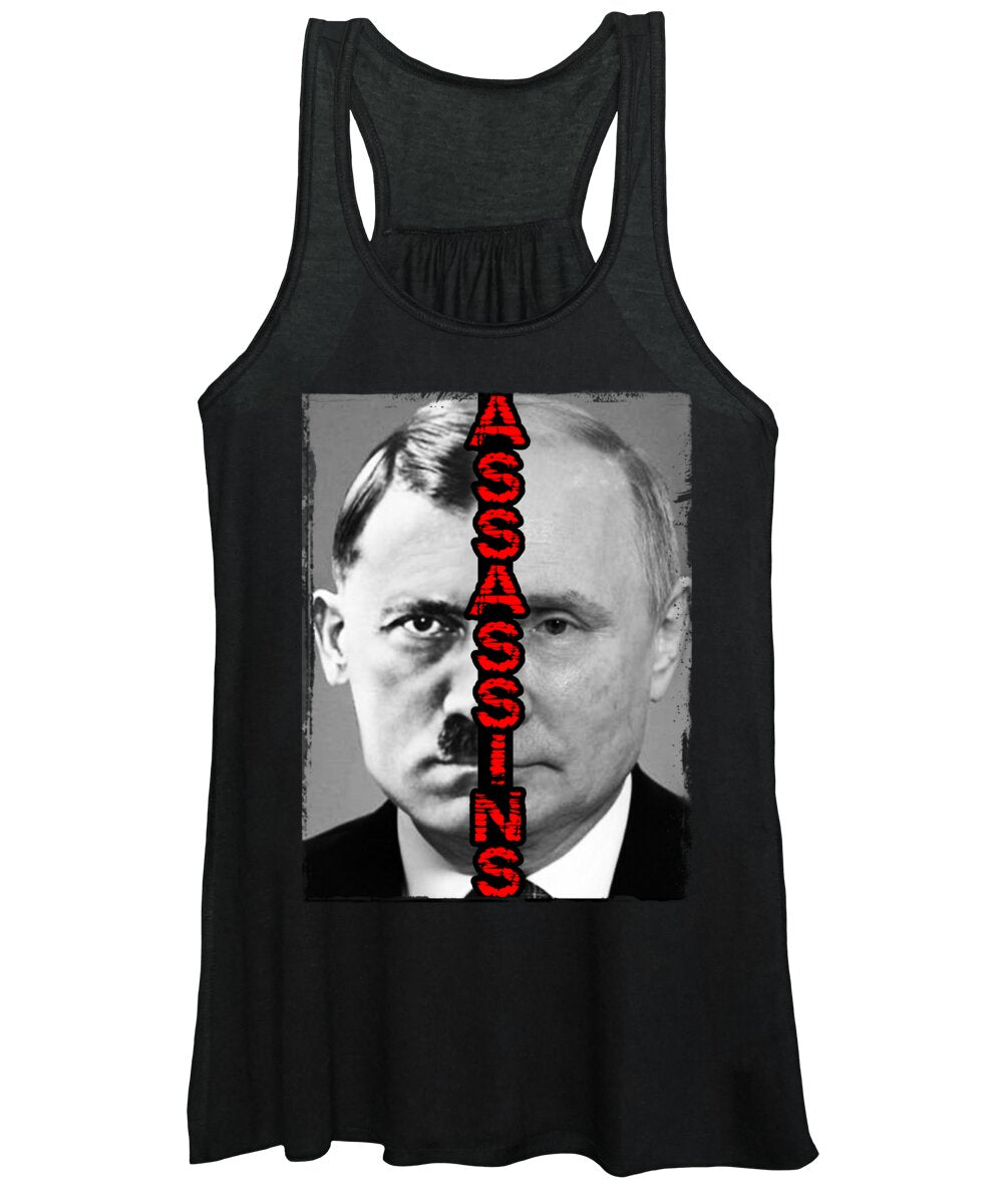Women's black graphic tank top with sleeveless scoop neck and front photo print