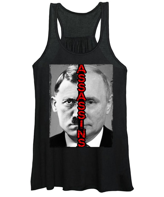 Women's black graphic tank top with sleeveless scoop neck and front photo print