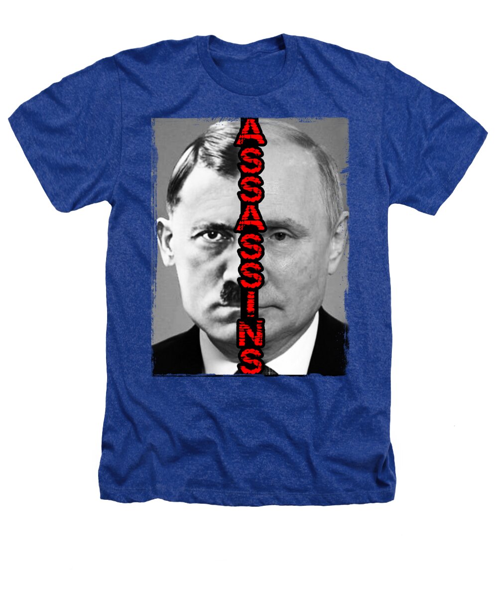 Heathers T-shirt (heather royal blue) with front portrait graphic and red vertical text
