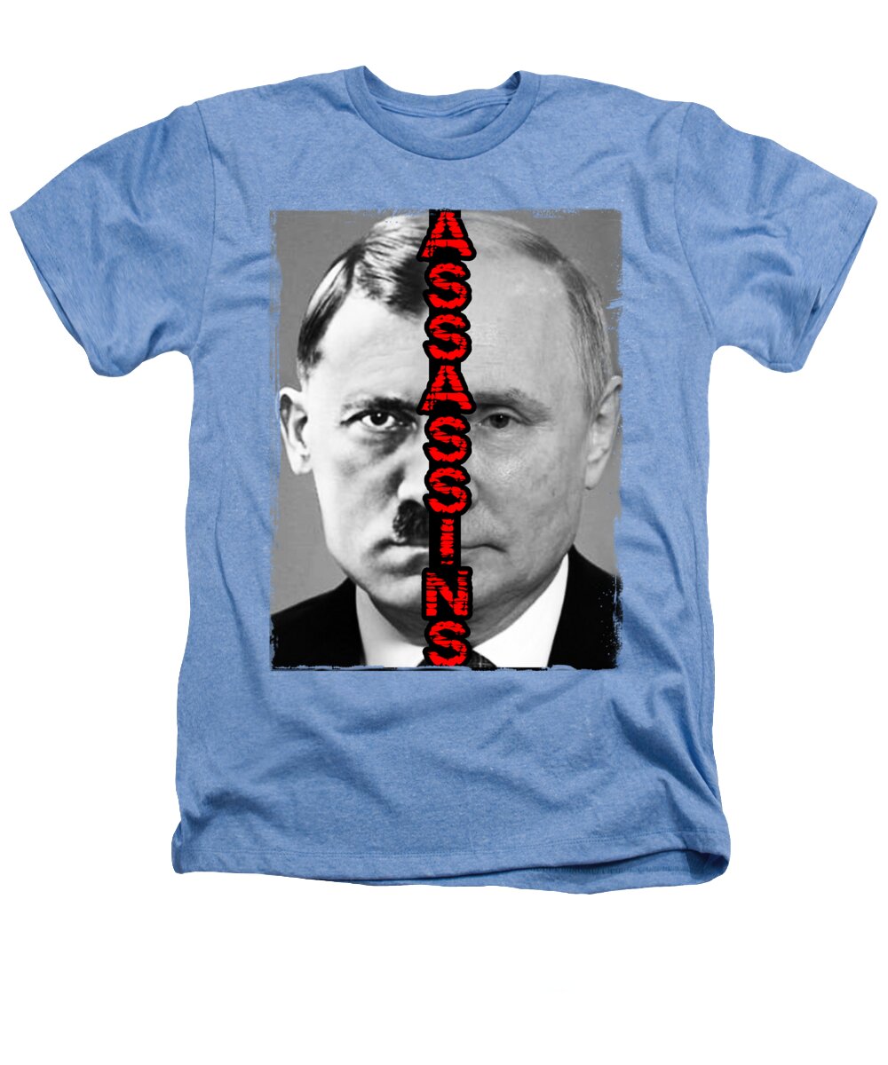 Heathers T-shirt (heather light blue) with front portrait graphic and red vertical text