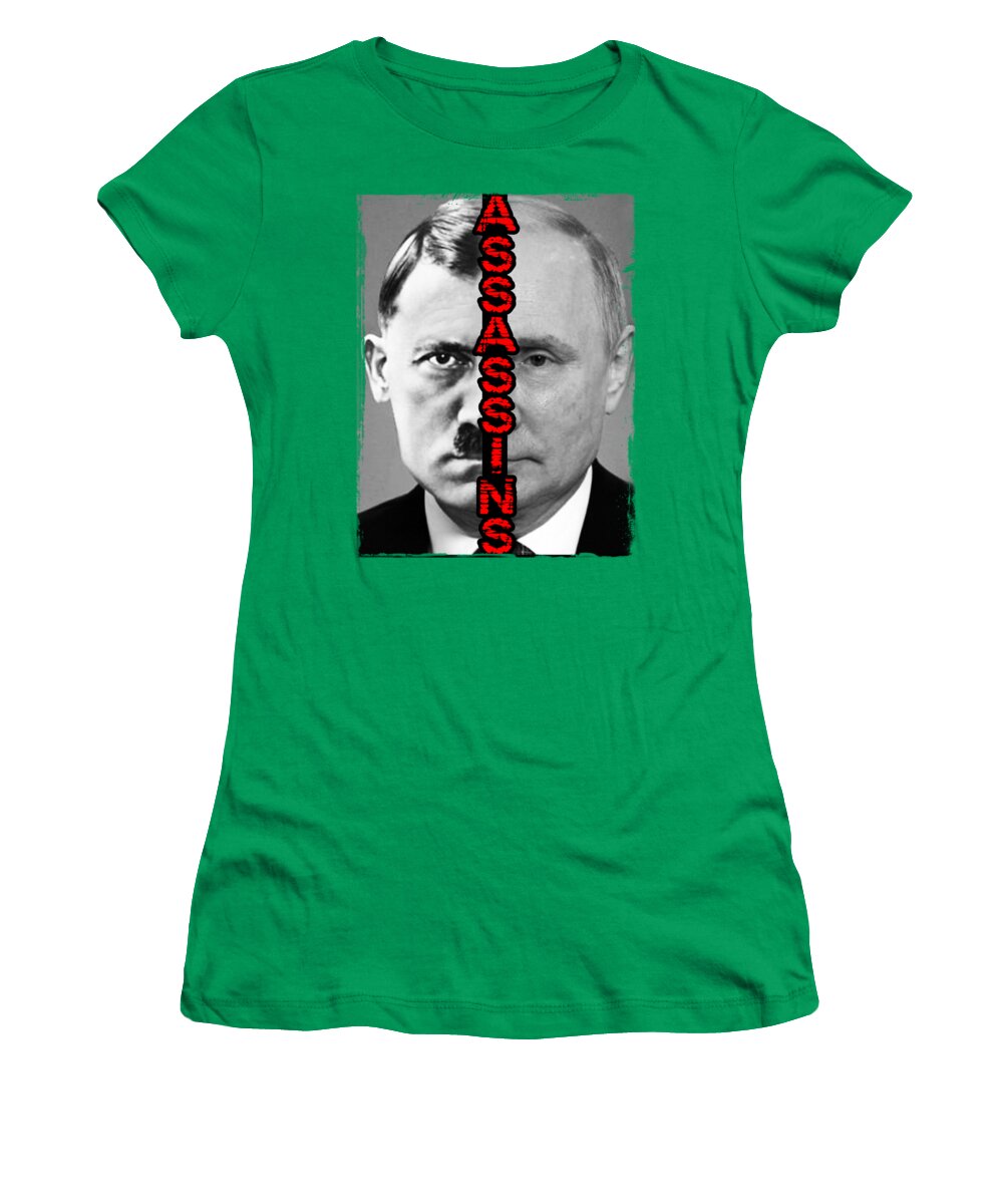 Women's kelly green crewneck T-shirt with red/black portrait graphic print