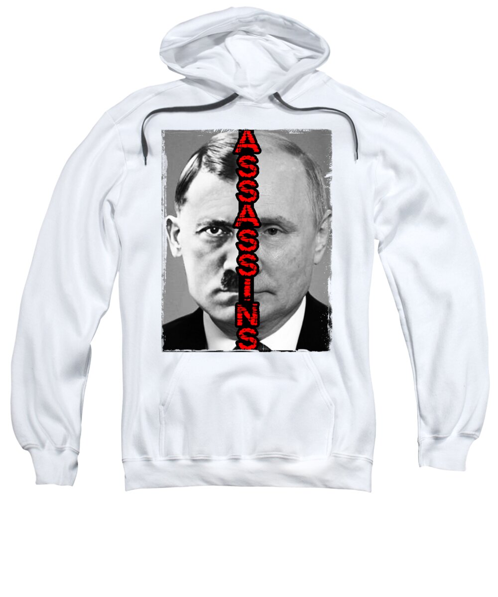 White pullover hoodie sweatshirt with front graphic and kangaroo pocket.