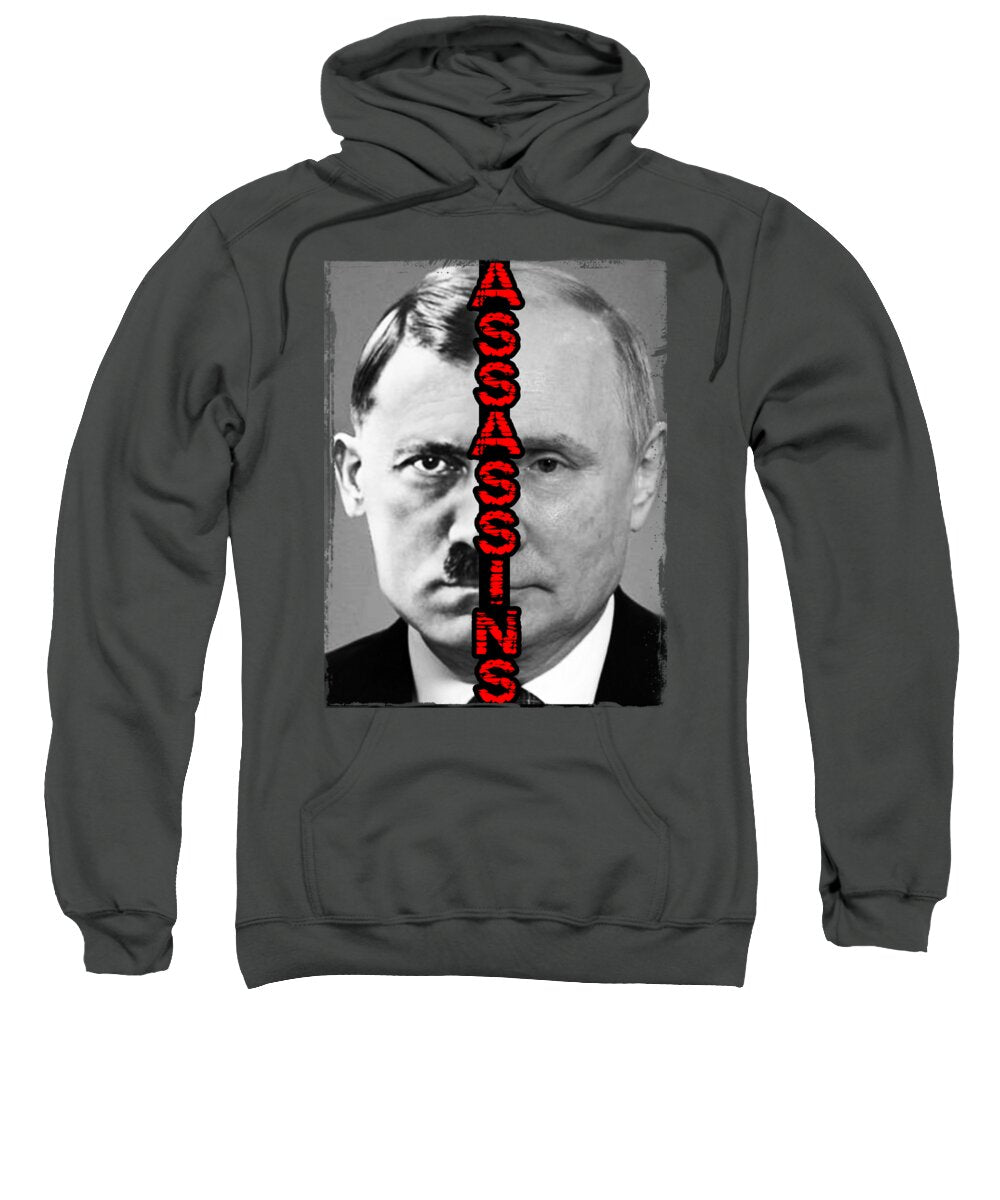 Charcoal pullover hoodie sweatshirt with front graphic and kangaroo pocket.