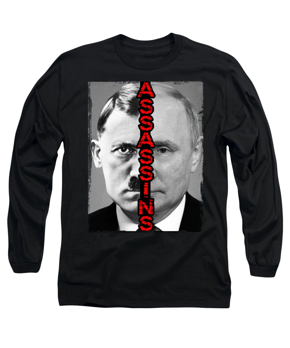 Black long-sleeve T-shirt with large square portrait graphic and red vertical text.