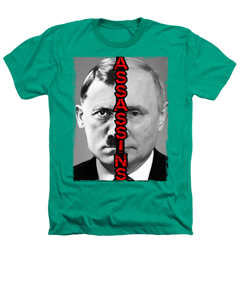 Heathers T-shirt (heather kelly green) with front portrait graphic and red vertical text
