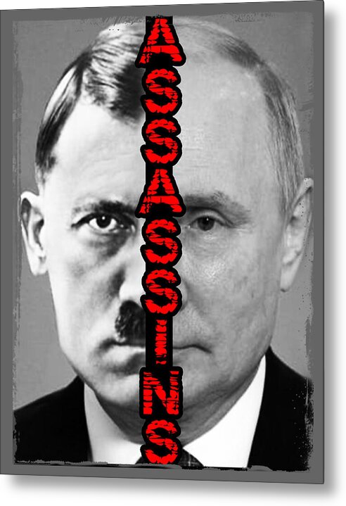 Metal print of black-and-white portrait with bold red vertical lettering