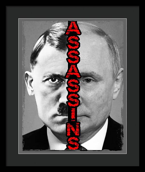 Framed portrait print with grayscale face, red vertical lettering, black frame with dark mat
