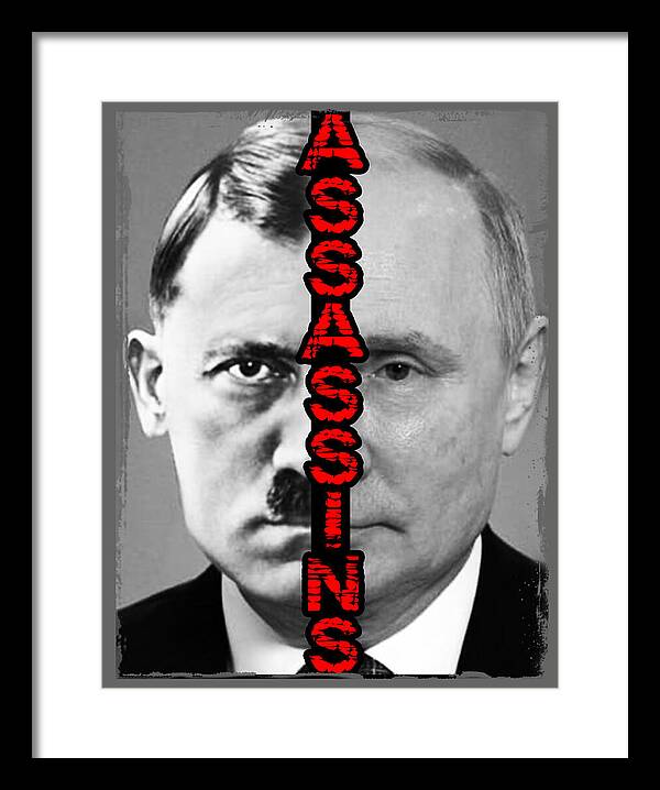 Framed print with monochrome portrait and red vertical text, black frame, white mat