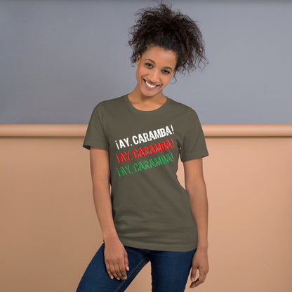 Funny Mexican T-shirt, olive green, front graphic text in white, red, and green