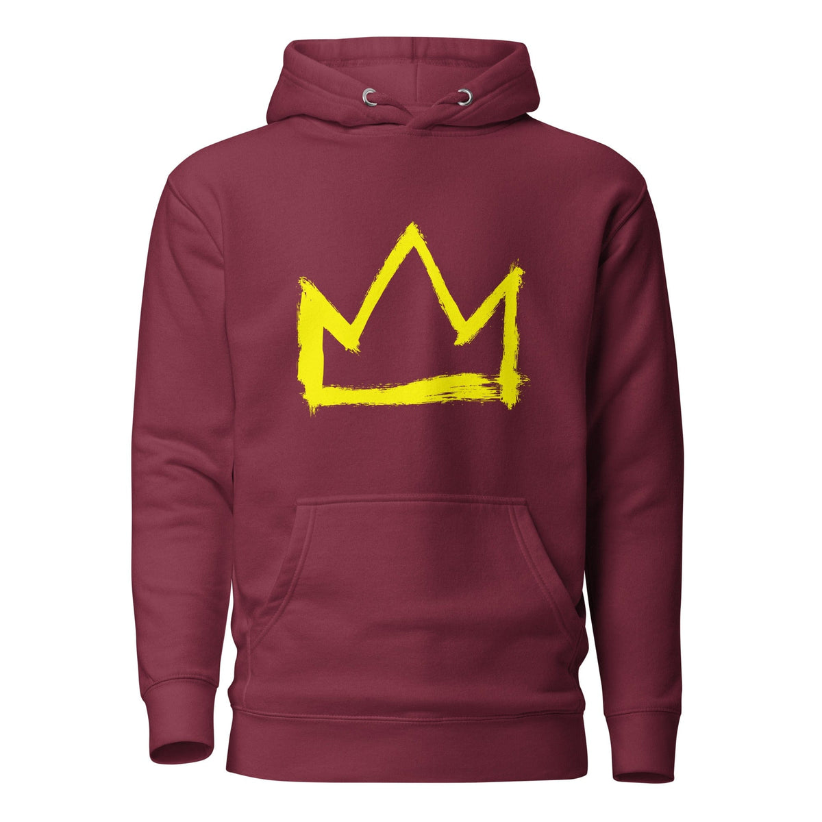 Maroon hoodie with large yellow crown graphic on back