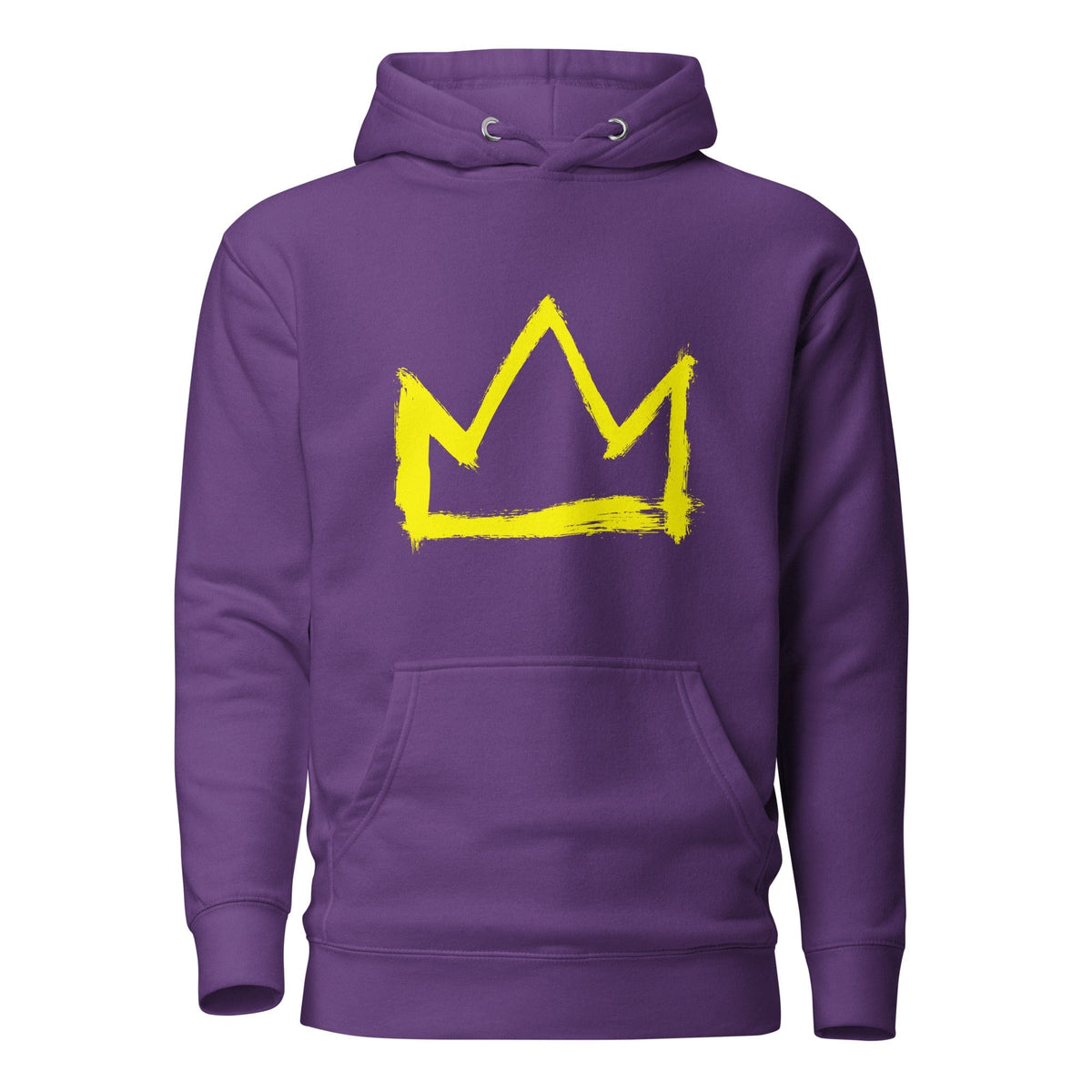Purple hoodie with large yellow crown graphic on back