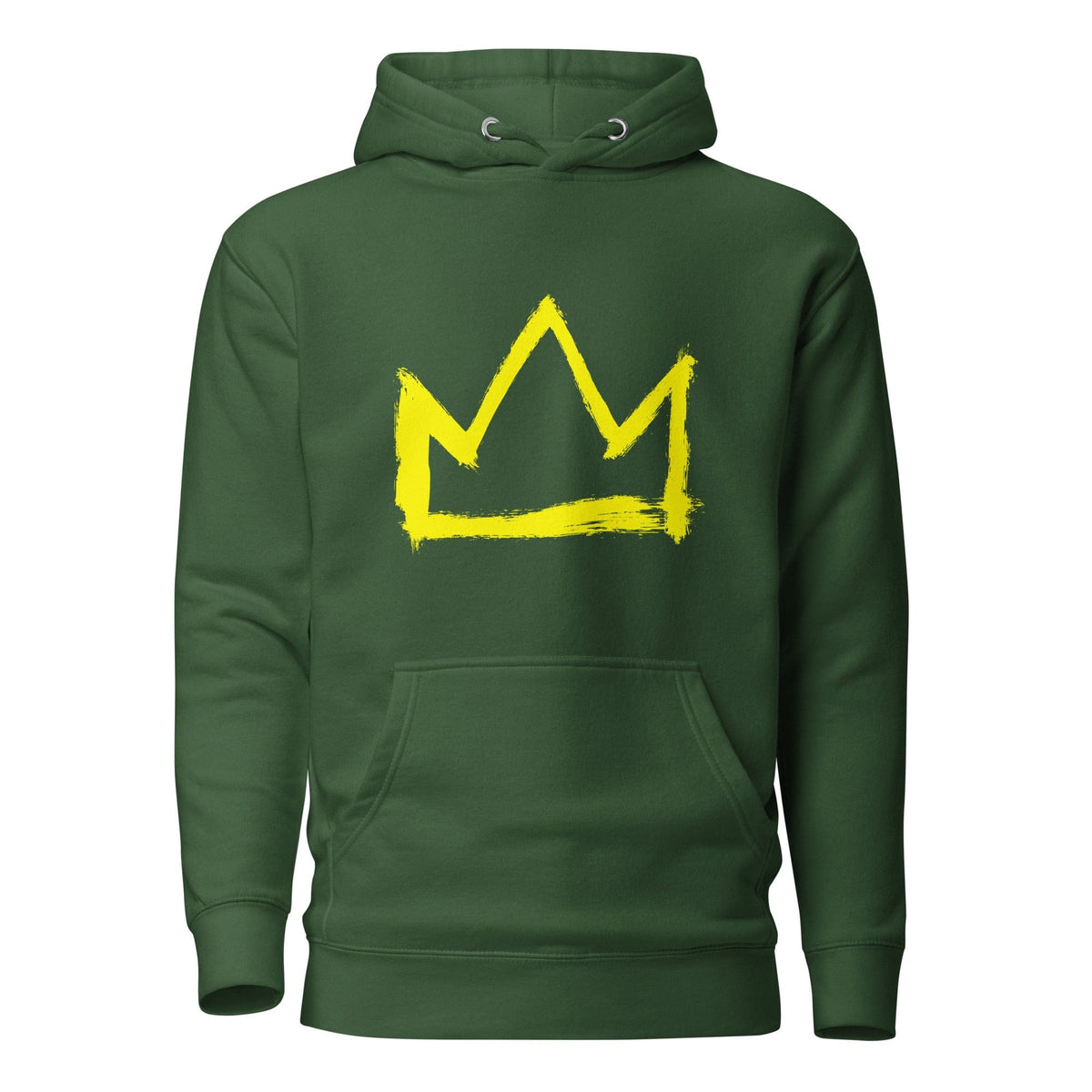 Forest green hoodie with large yellow crown graphic on back