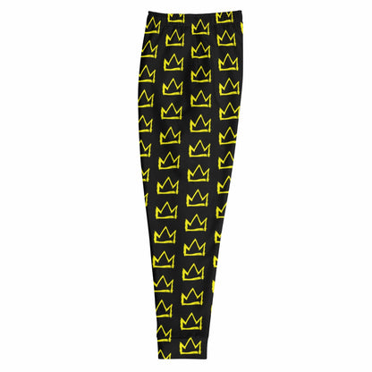 Men's joggers black with yellow crown pattern, full length, straight leg shape