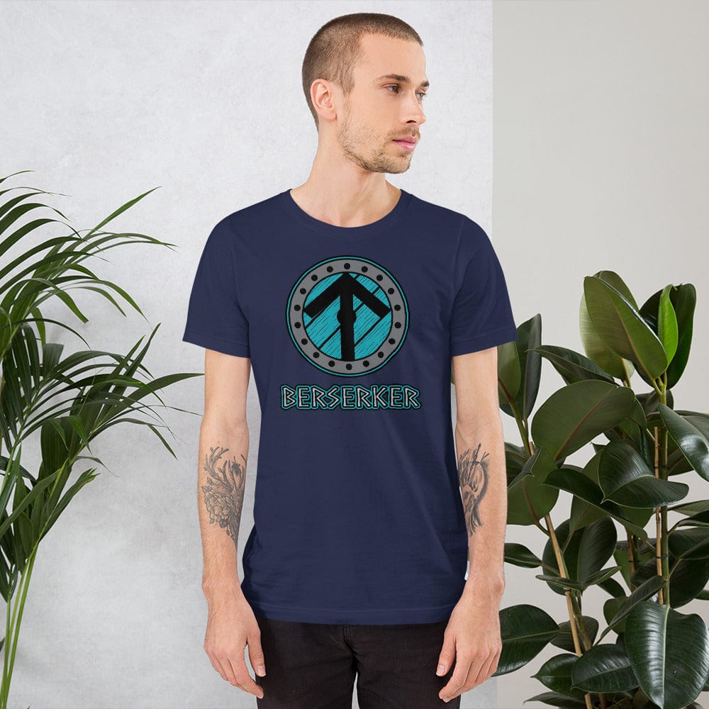Navy crew-neck t-shirt with circular Berserker Viking graphic print