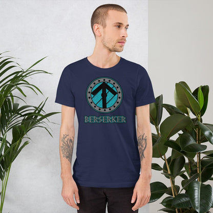 Navy crew-neck t-shirt with circular Berserker Viking graphic print