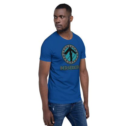 Royal blue crew-neck t-shirt with circular Berserker Viking graphic print