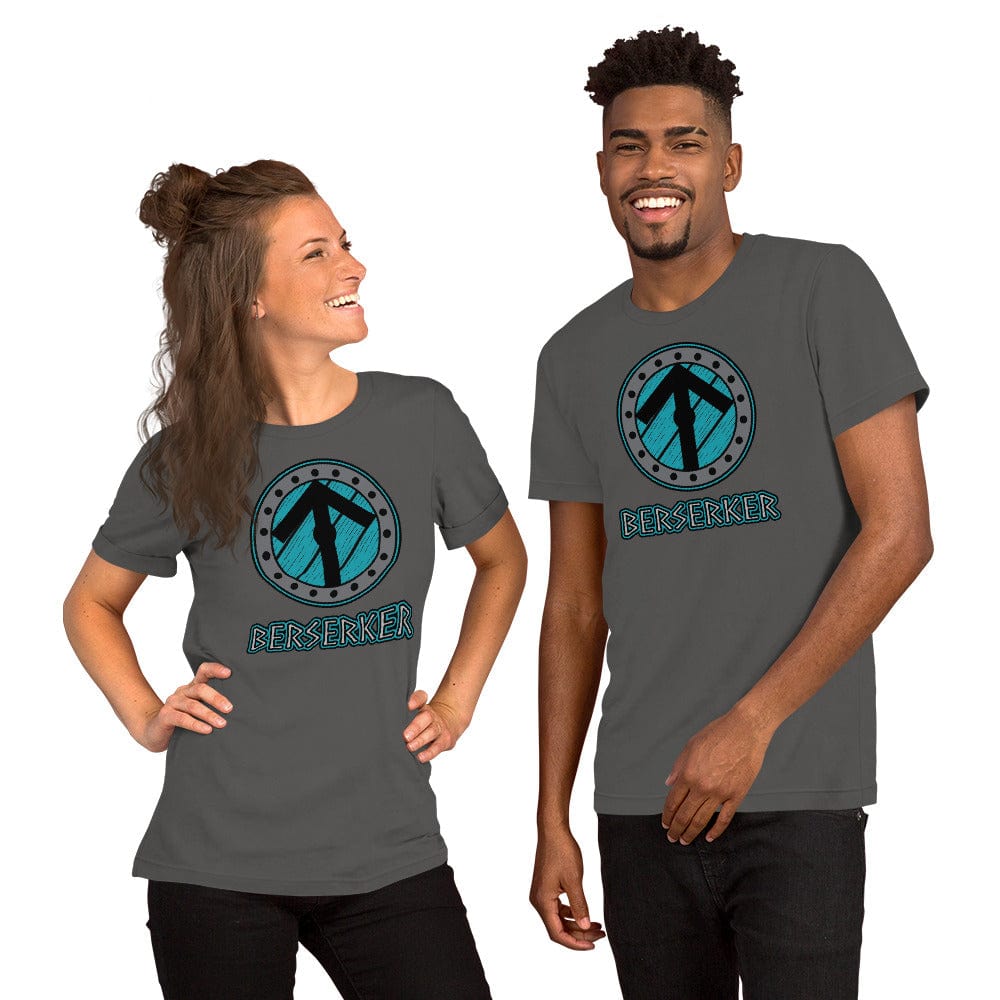 Dark gray crew-neck t-shirt with circular Berserker Viking graphic and text