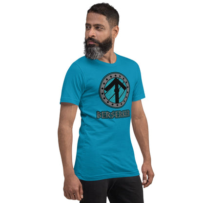 Teal crew-neck t-shirt with circular Berserker Viking graphic on front