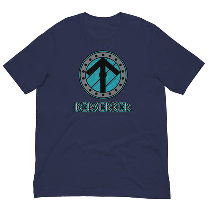 Navy crew-neck Viking T-shirt with circular axe graphic and 'BERSERKER' text